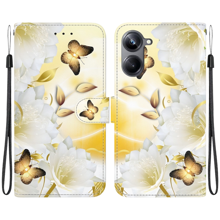 

For Realme 10 Pro 5G Crystal Texture Colored Drawing Leather Phone Case(Gold Butterfly Epiphyllum)