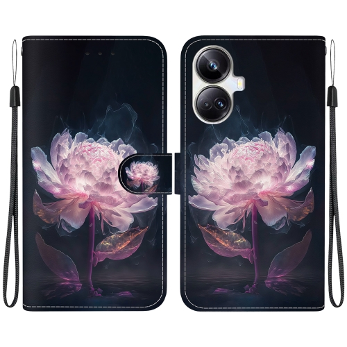 

For Realme 10 Pro+ Crystal Texture Colored Drawing Leather Phone Case(Purple Peony)