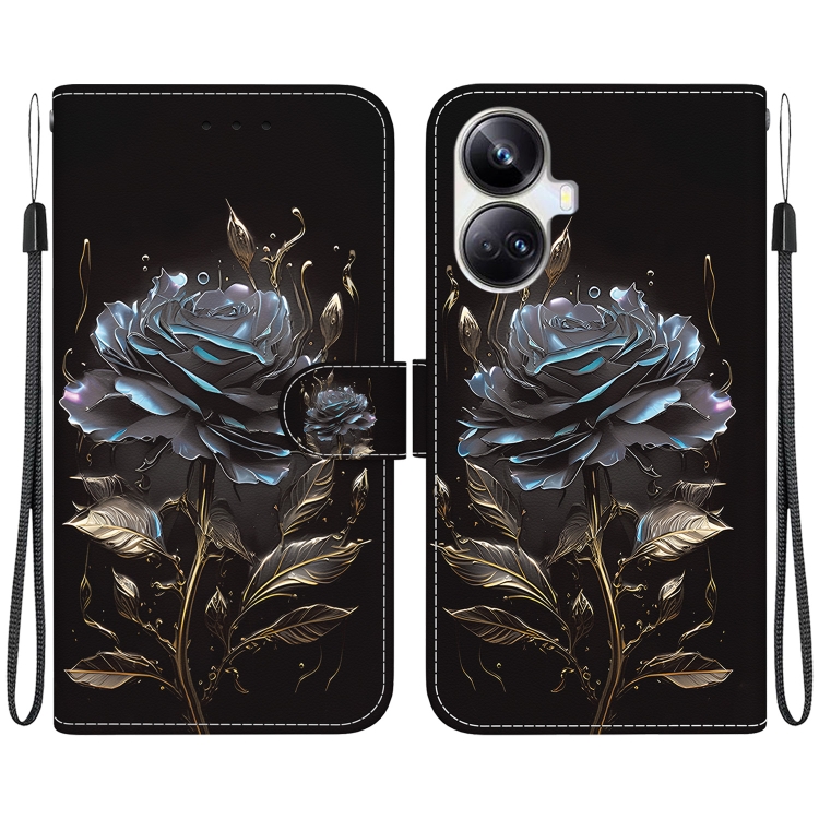 

For Realme 10 Pro+ Crystal Texture Colored Drawing Leather Phone Case(Black Rose)