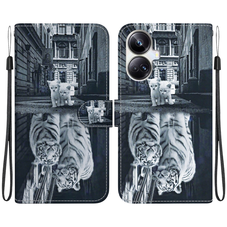 

For Realme 10 Pro+ Crystal Texture Colored Drawing Leather Phone Case(Cat Tiger Reflection)
