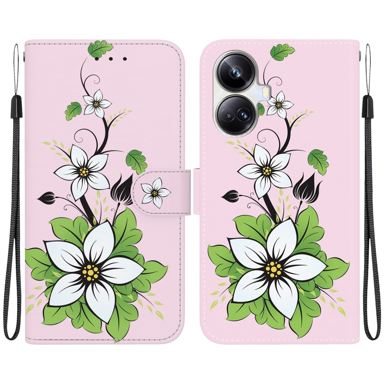 

For Realme 10 Pro+ Crystal Texture Colored Drawing Leather Phone Case(Lily)