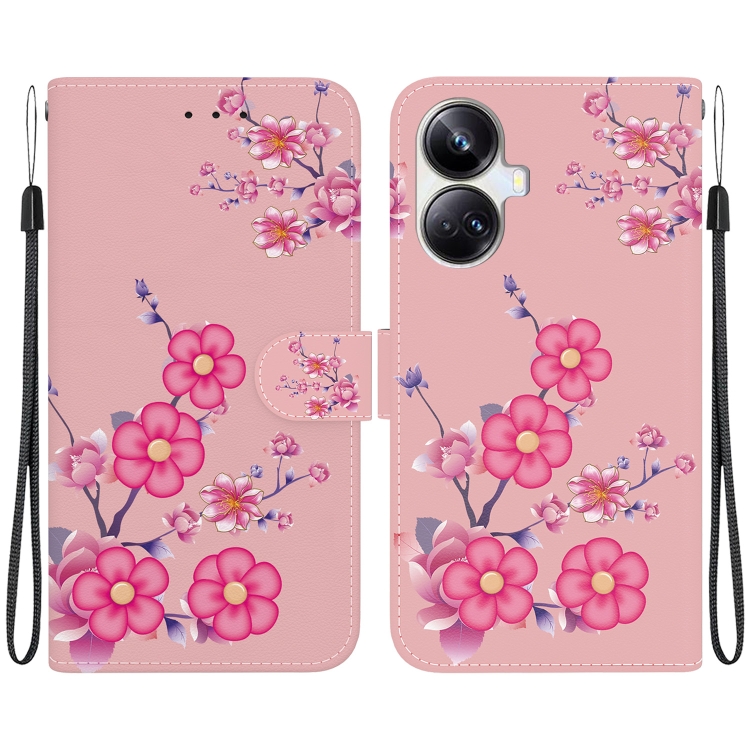 

For Realme 10 Pro+ Crystal Texture Colored Drawing Leather Phone Case(Cherry Blossoms)