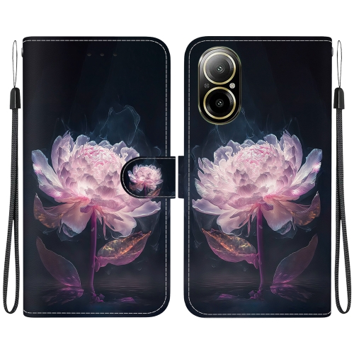

For Realme C67 4G Global Crystal Texture Colored Drawing Leather Phone Case(Purple Peony)