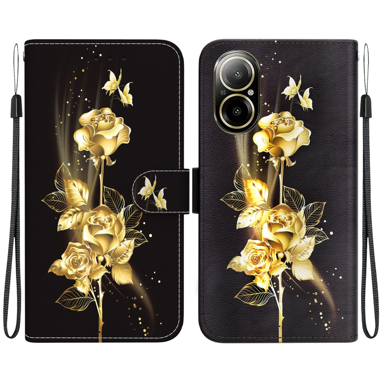 

For Realme C67 4G Global Crystal Texture Colored Drawing Leather Phone Case(Gold Butterfly Rose)