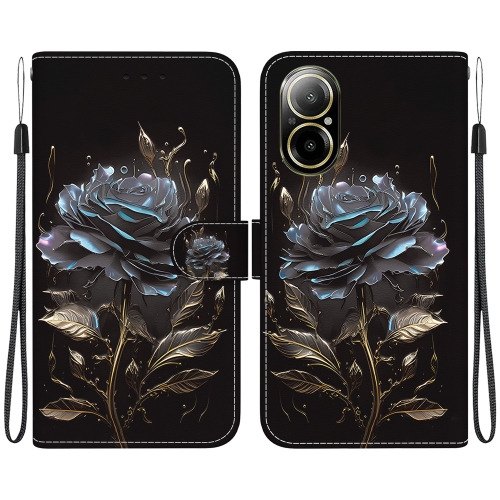 

For Realme C67 4G Global Crystal Texture Colored Drawing Leather Phone Case(Black Rose)