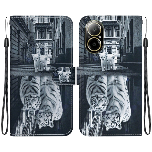 

For Realme C67 4G Global Crystal Texture Colored Drawing Leather Phone Case(Cat Tiger Reflection)