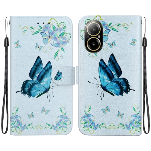 

For Realme C67 4G Global Crystal Texture Colored Drawing Leather Phone Case(Blue Pansies)