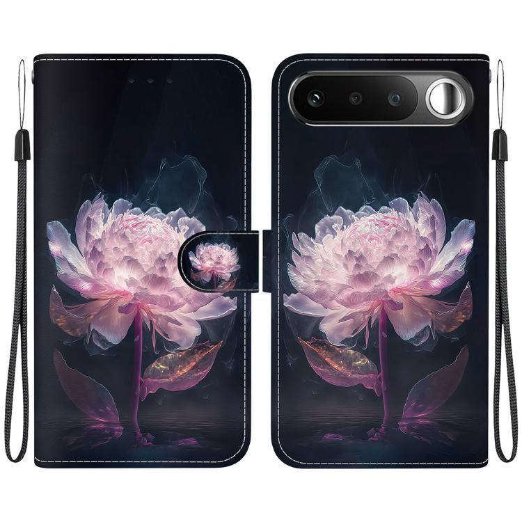 

For Realme 16 5G Crystal Texture Colored Drawing Leather Phone Case(Purple Peony)