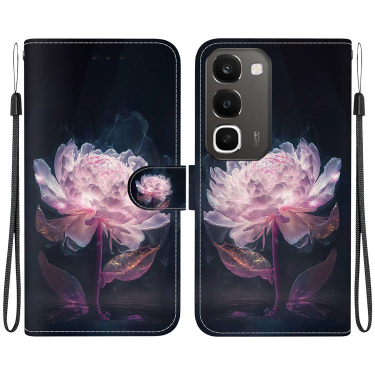 For Realme C100 4G / C100i 4G Crystal Texture Colored Drawing Leather Phone Case(Purple Peony)