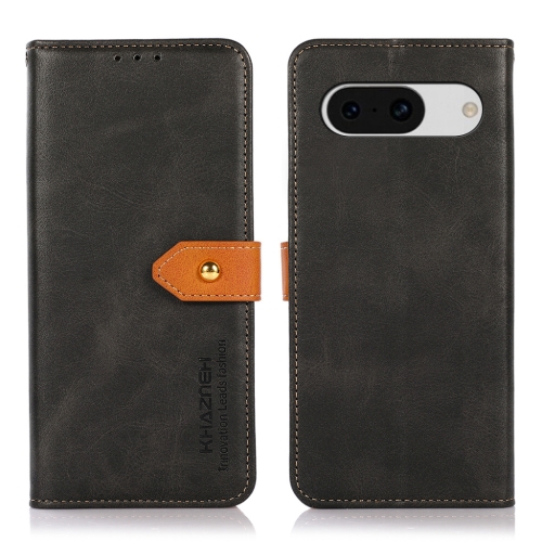 

For Google Pixel 8a KHAZNEH Dual-color Cowhide Texture Flip Leather Phone Case(Black)