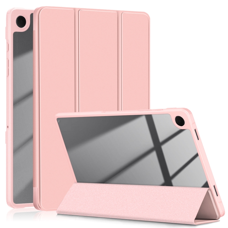 

For Samsung Galaxy Tab A9+ Acrylic 3-folding Solid Color Smart Leather Tablet Case(Pink)