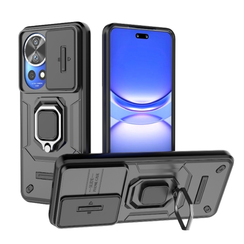 

For Huawei Nova 12 Pro 5G Sliding Camshield TPU + PC Shockproof Phone Case with Holder(Black)