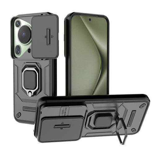 

For Huawei Pura 70 Ultra Sliding Camshield TPU + PC Shockproof Phone Case with Holder(Black)