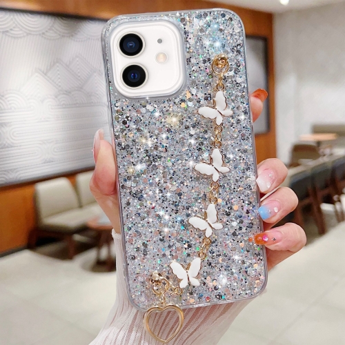 

For iPhone 12 Starry Sequin Butterfly Chain Epoxy TPU Phone Case(Silver)