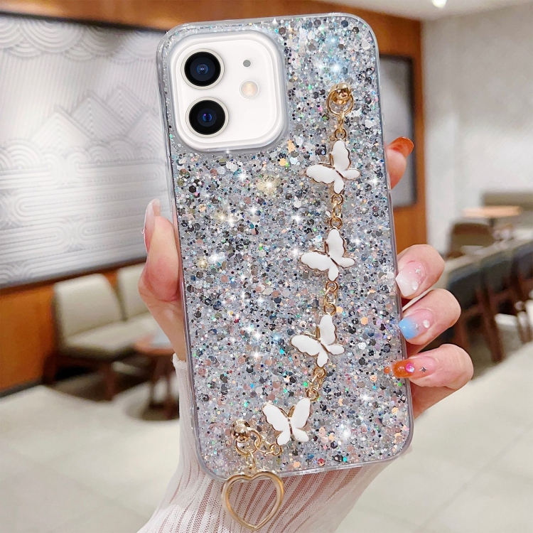 

For iPhone 12 mini Starry Sequin Butterfly Chain Epoxy TPU Phone Case(Silver)