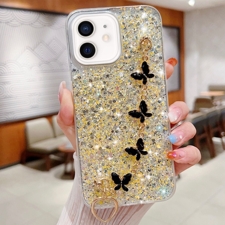 

For iPhone 11 Starry Sequin Butterfly Chain Epoxy TPU Phone Case(Yellow)