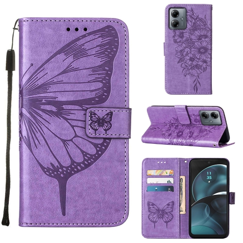 

For Motorola Moto G14 Embossed Butterfly Leather Phone Case(Purple)