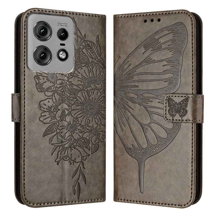 

For Motorola Edge 50 Pro Embossed Butterfly Leather Phone Case(Grey)