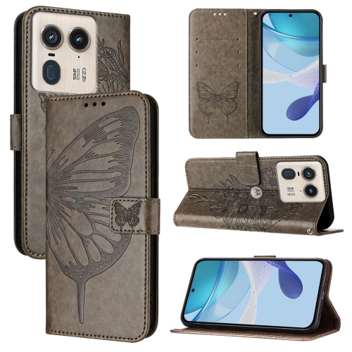 

For Motorola Edge 50 Ultra Embossed Butterfly Leather Phone Case(Grey)