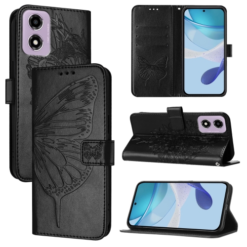 

For Motorola Moto E14 Embossed Butterfly Leather Phone Case(Grey)