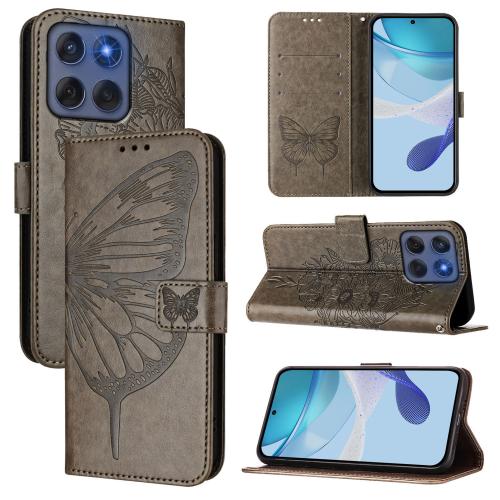 

For Motorola Edge 5G 2025 / 60 Fusion 5G Embossed Butterfly Leather Phone Case(Grey)