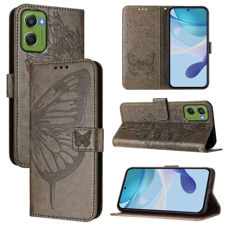 

For Motorola Moto G06 4G Embossed Butterfly Leather Phone Case(Grey)