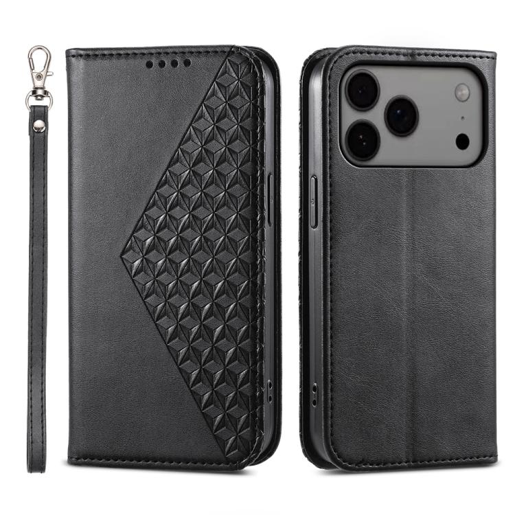 

For iPhone 17 Pro Max Cubic Grid Calf Texture Magnetic Leather Phone Case(Black)