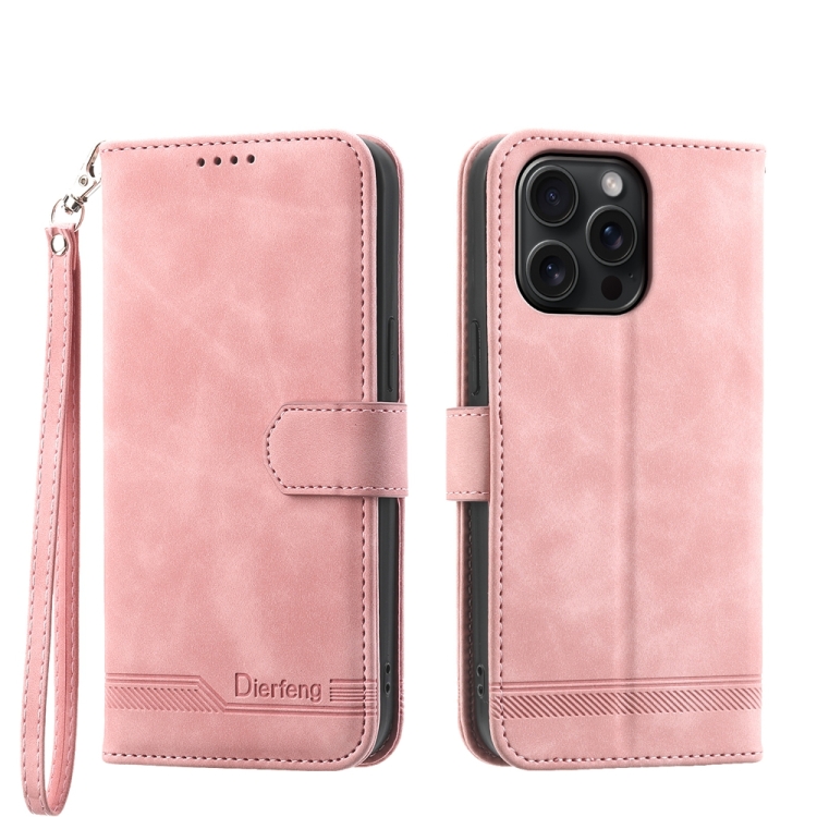 

For iPhone 15 Pro Max Dierfeng Dream Line TPU Hybrid PU Leather Phone Case(Pink)