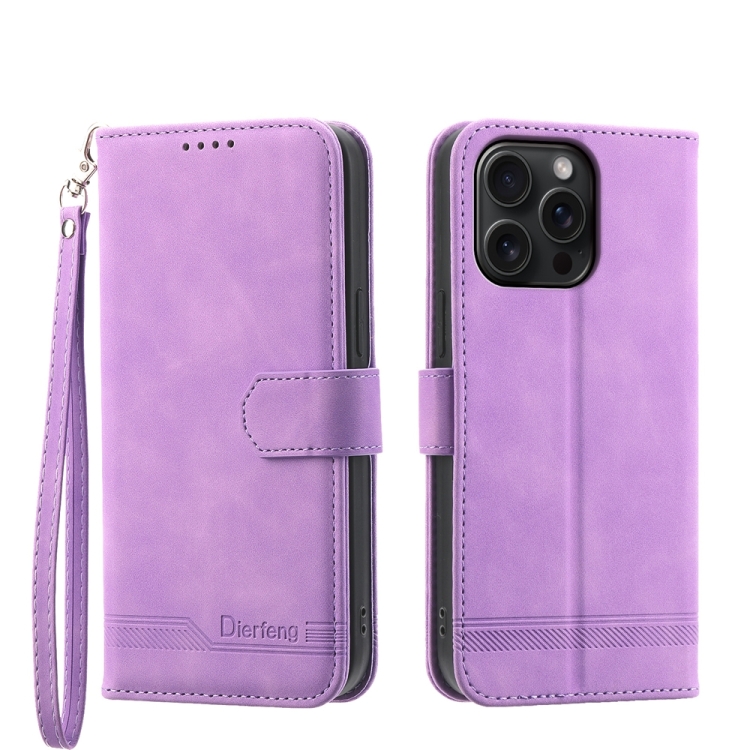 

For iPhone 15 Pro Max Dierfeng Dream Line TPU Hybrid PU Leather Phone Case(Purple)