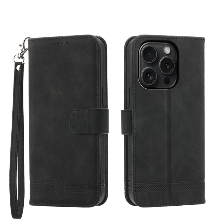 

For iPhone 15 Pro Dierfeng Dream Line TPU Hybrid PU Leather Phone Case(Black)