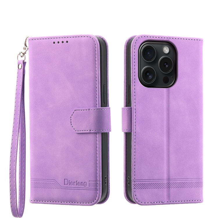 

For iPhone 15 Pro Dierfeng Dream Line TPU Hybrid PU Leather Phone Case(Purple)