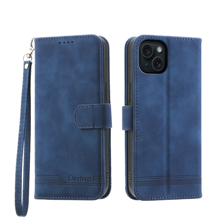 

For iPhone 15 Plus Dierfeng Dream Line TPU Hybrid PU Leather Phone Case(Blue)