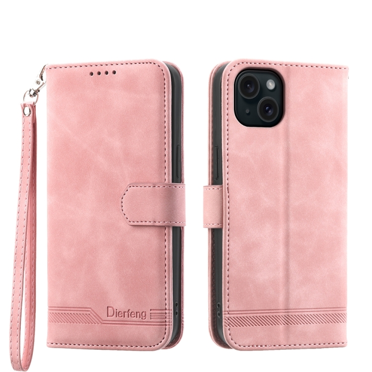 

For iPhone 15 Plus Dierfeng Dream Line TPU + PU Leather Phone Case(Pink)