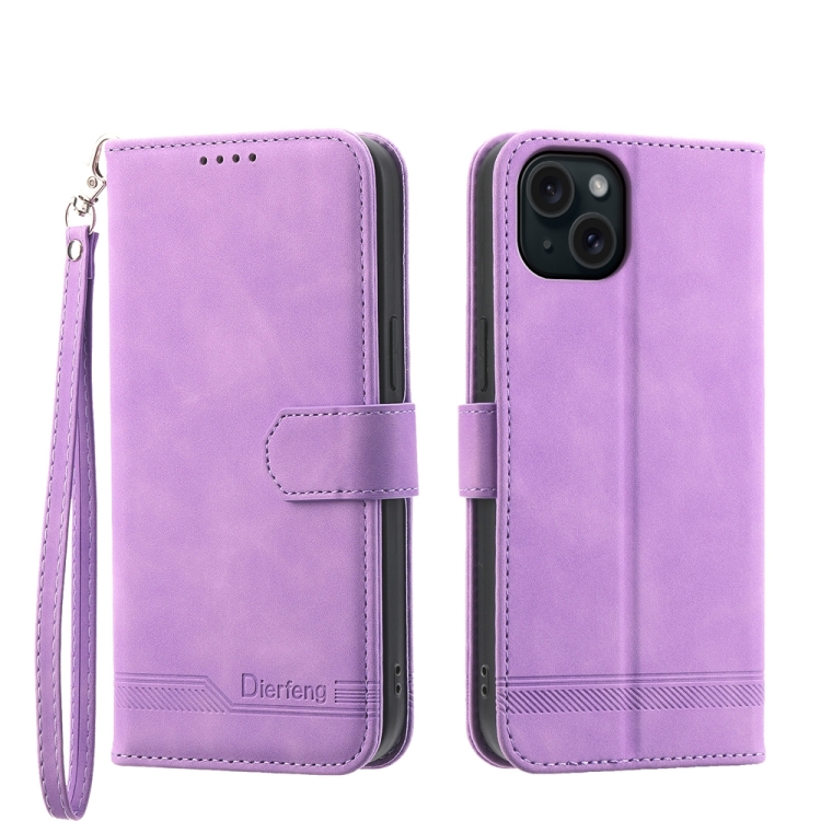 

For iPhone 15 Plus Dierfeng Dream Line TPU Hybrid PU Leather Phone Case(Purple)
