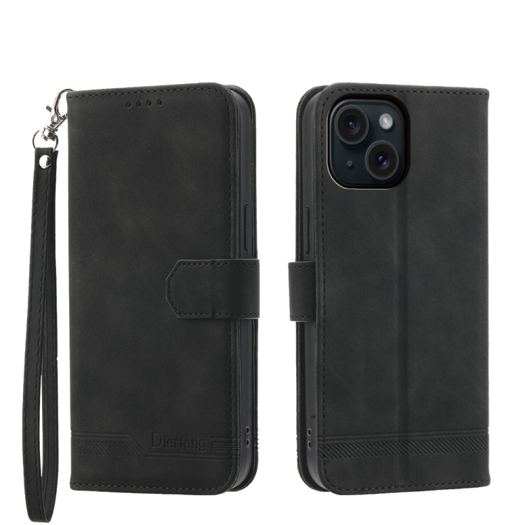 

For iPhone 15 Dierfeng Dream Line TPU Hybrid PU Leather Phone Case(Black)