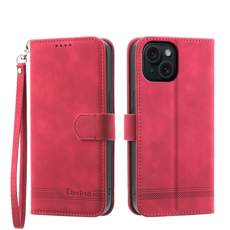 

For iPhone 15 Dierfeng Dream Line TPU Hybrid PU Leather Phone Case(Red)