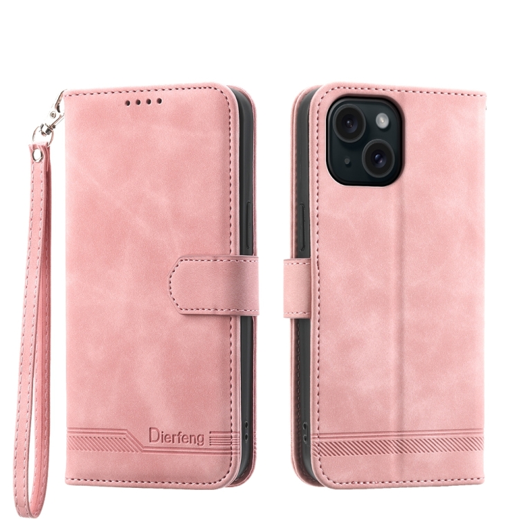 

For iPhone 15 Dierfeng Dream Line TPU + PU Leather Phone Case(Pink)