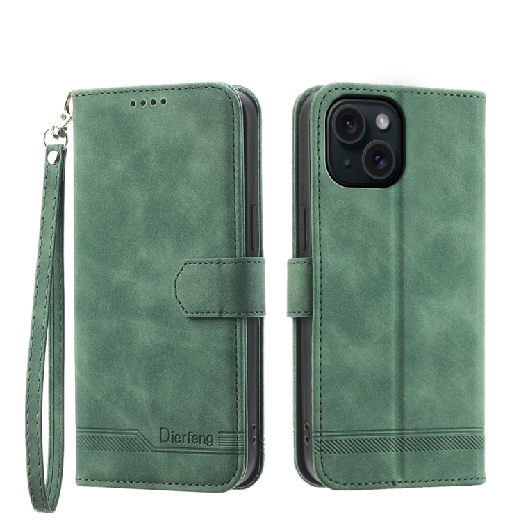 

For iPhone 15 Dierfeng Dream Line TPU + PU Leather Phone Case(Green)