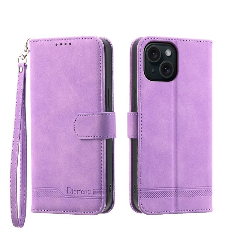 

For iPhone 15 Dierfeng Dream Line TPU Hybrid PU Leather Phone Case(Purple)