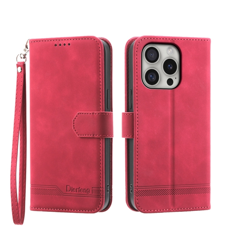 

For iPhone 16 Pro Dierfeng Dream Line TPU Hybrid PU Leather Phone Case(Red)