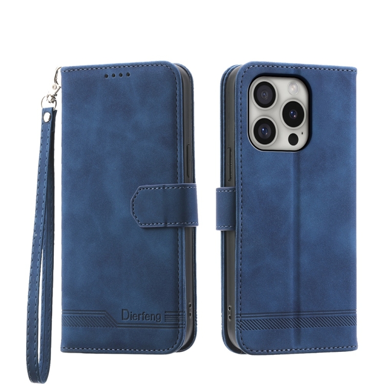 

For iPhone 16 Pro Dierfeng Dream Line TPU Hybrid PU Leather Phone Case(Blue)