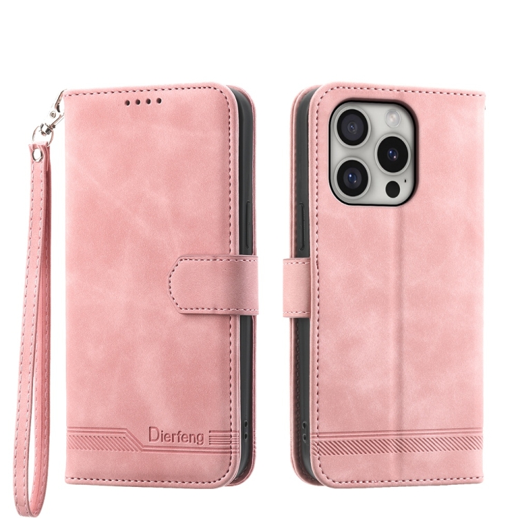 

For iPhone 16 Pro Dierfeng Dream Line TPU Hybrid PU Leather Phone Case(Pink)
