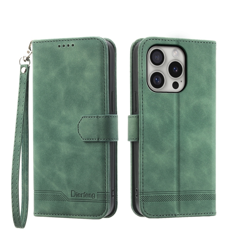 

For iPhone 16 Pro Dierfeng Dream Line TPU Hybrid PU Leather Phone Case(Green)