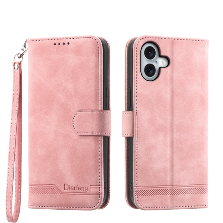 

For iPhone 16 Plus Dierfeng Dream Line TPU Hybrid PU Leather Phone Case(Pink)