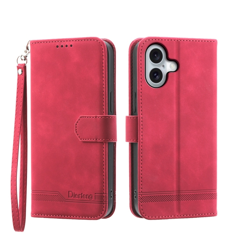

For iPhone 16 Dierfeng Dream Line TPU Hybrid PU Leather Phone Case(Red)