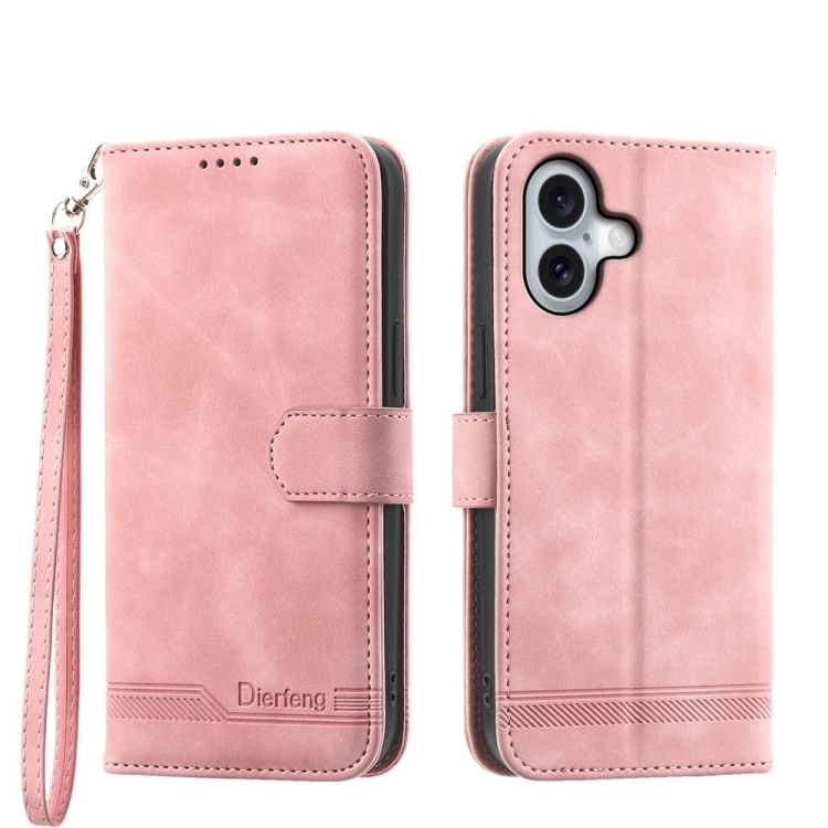 

For iPhone 16 Dierfeng Dream Line TPU Hybrid PU Leather Phone Case(Pink)