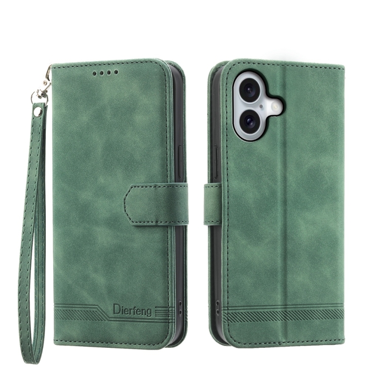 

For iPhone 16 Dierfeng Dream Line TPU Hybrid PU Leather Phone Case(Green)