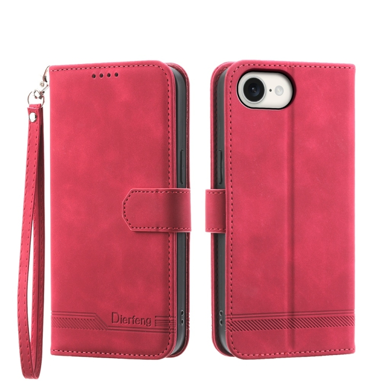 

For iPhone 16e Dierfeng Dream Line TPU Hybrid PU Leather Phone Case(Red)