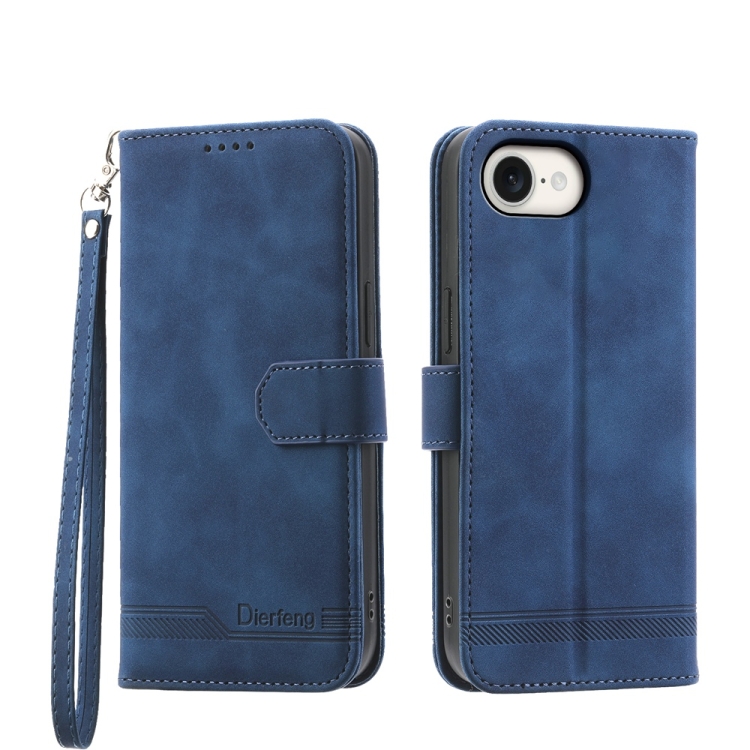 

For iPhone 16e Dierfeng Dream Line TPU Hybrid PU Leather Phone Case(Blue)