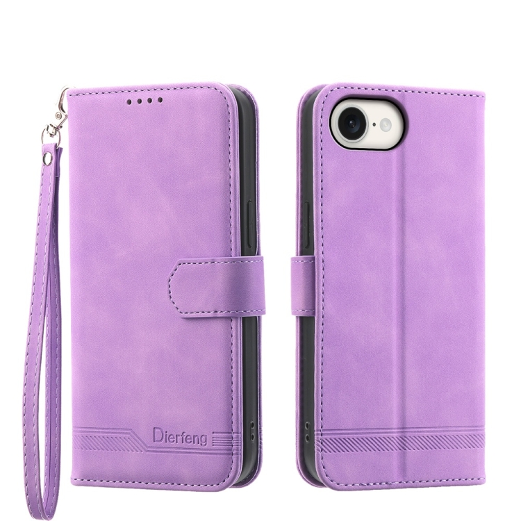 

For iPhone 16e Dierfeng Dream Line TPU Hybrid PU Leather Phone Case(Purple)